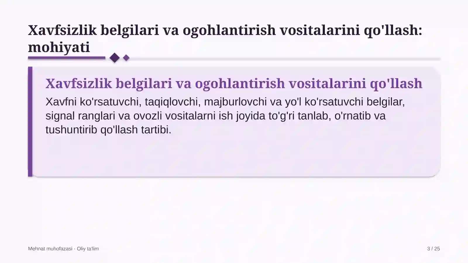 gaz ta'minoti korxonalarida xavfsizlik belgilari va ogohlantirish vositalarini qo'llash 6303 3
