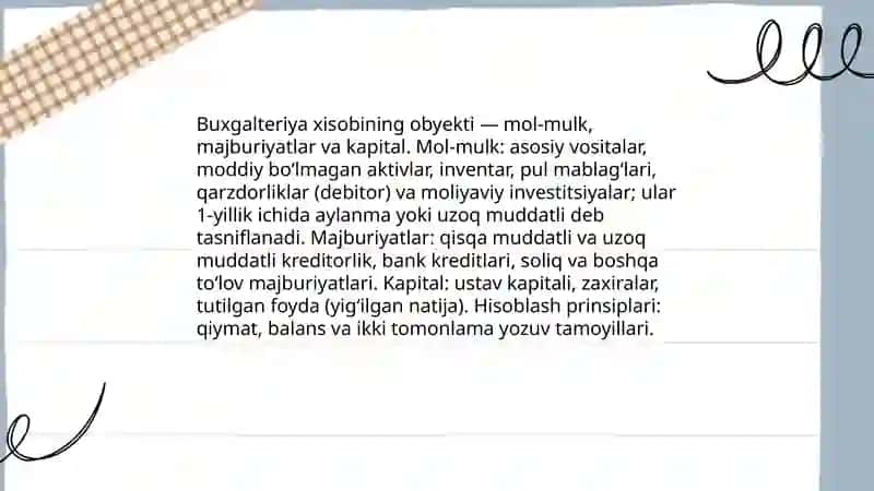 Buxgalteriya xisobini boshqarish obekti predmeti va usullari 3