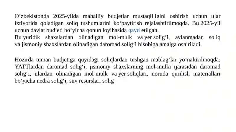 2025-yilda soliq turlarining tuman va viloyat budjetlari oʻrtasidagi taqsimlanishi 3