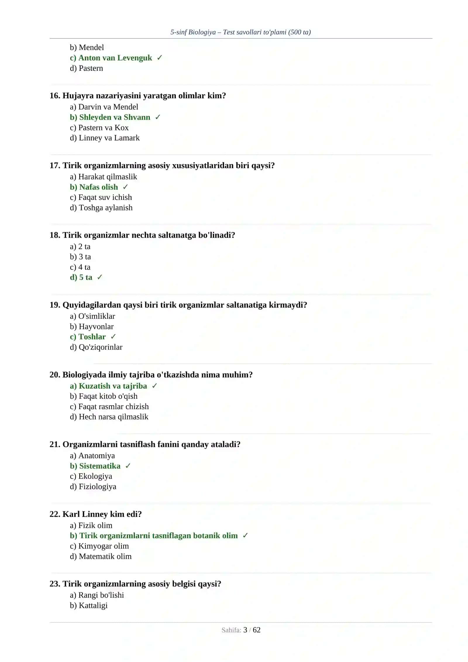 5-sinf Biologiya – Test savollari to'plami (500 ta) 3