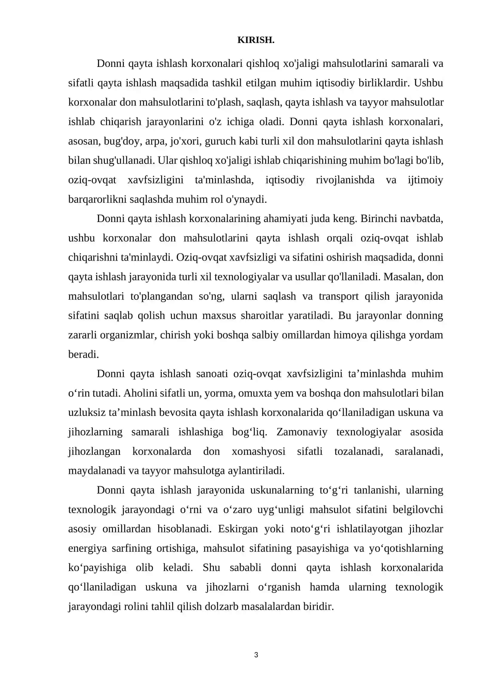 Donni qayta ishlash korxonalarida qoʻllaniladigan uskuna va jihozlar hamda ularning texnologik jarayonidagi roli 3