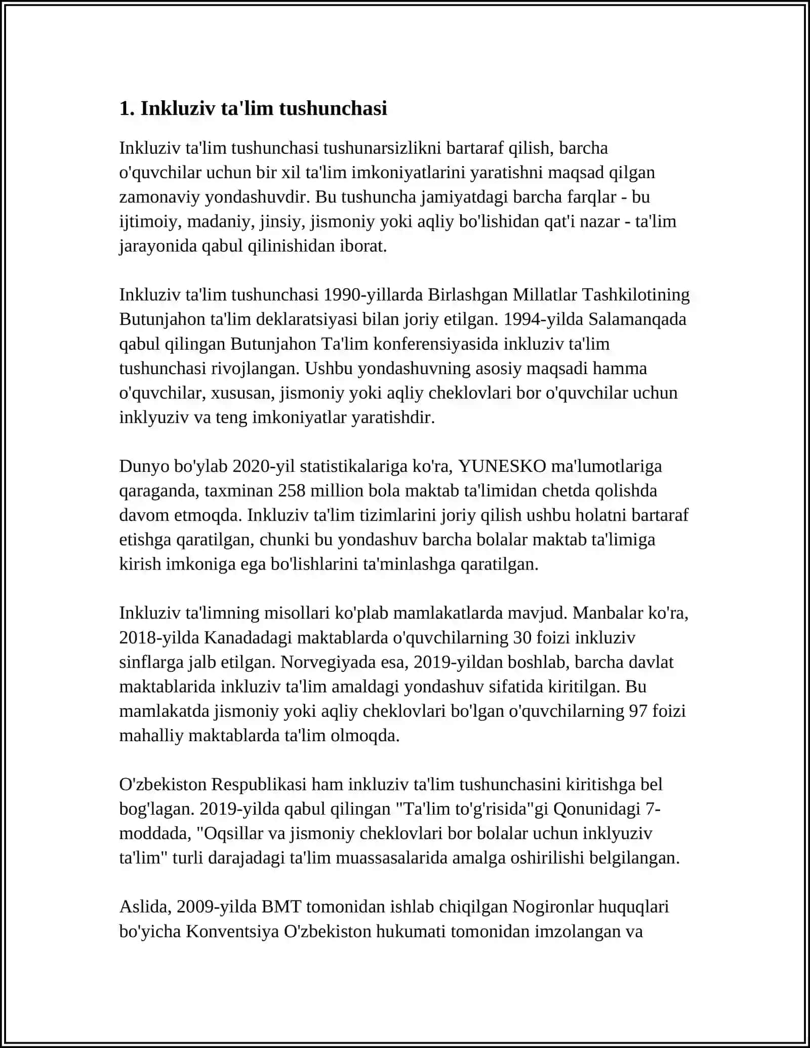 INKLYUZIV TA`LIMNI TASHKIL ETISH SHAKLLARI VA TA`LIM UCHUN ZARURIY SHART-SHAROITLAR 3