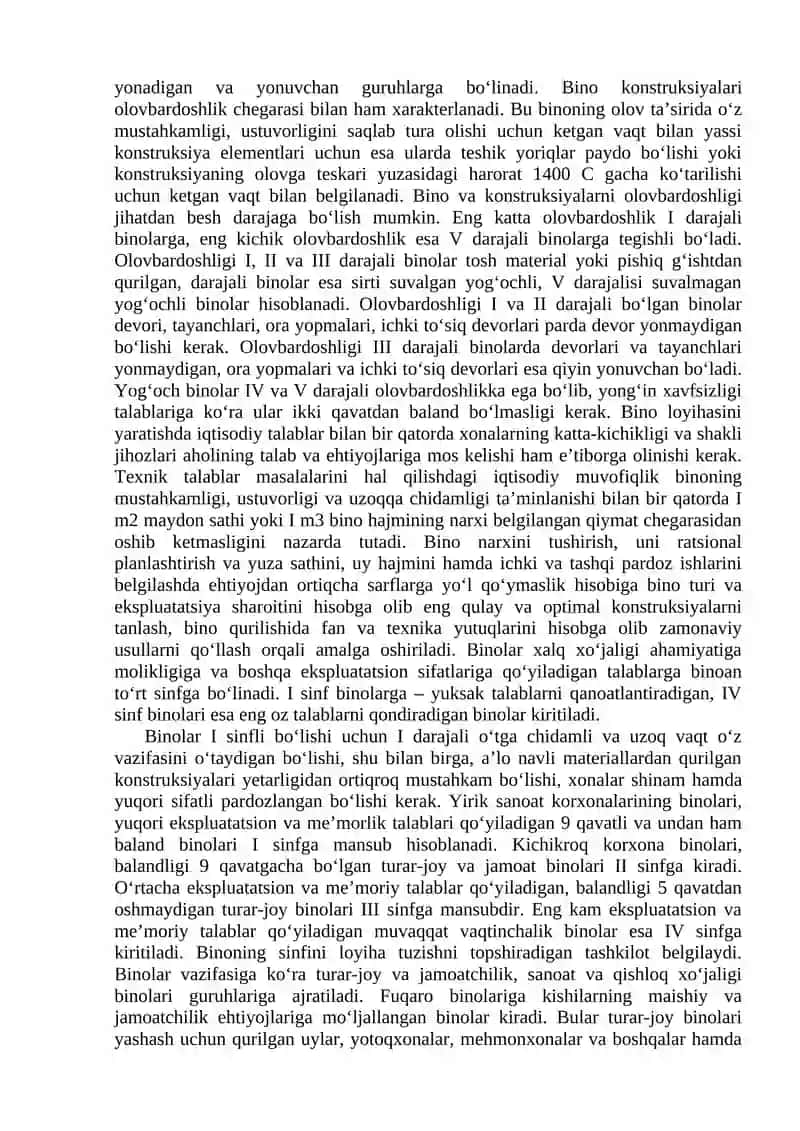 1-mavzu. Bino va inshootlar xaqida tushunchalar. Turarjoy, jamoat, sanoat bino va inshootlar haqida umumiy ma’lumotlar. Binolarning asosiy elementlari va ularning vazifalari. 3