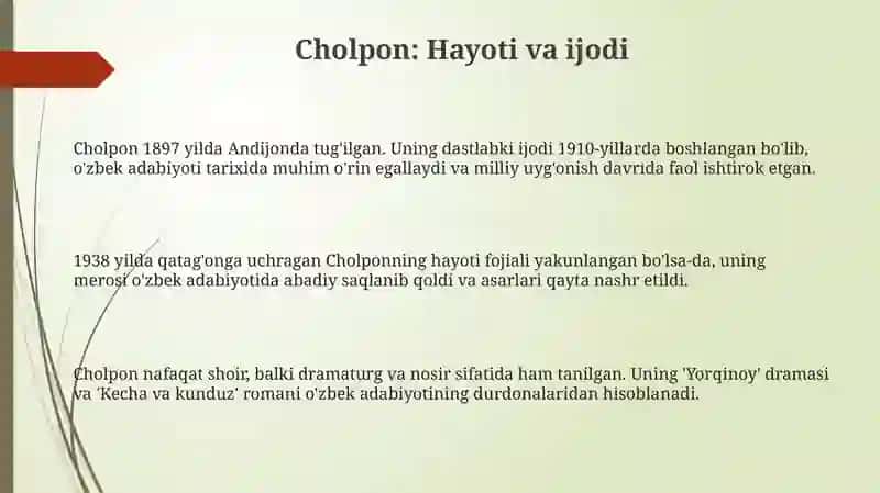 Choʻlpon sheʼrlarini 3
