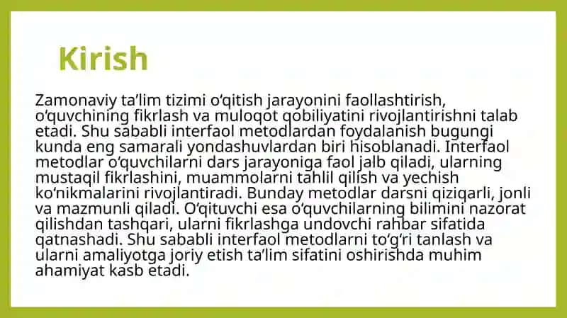Ta’lim jarayonida interfaol metodlardan foydalanish 3