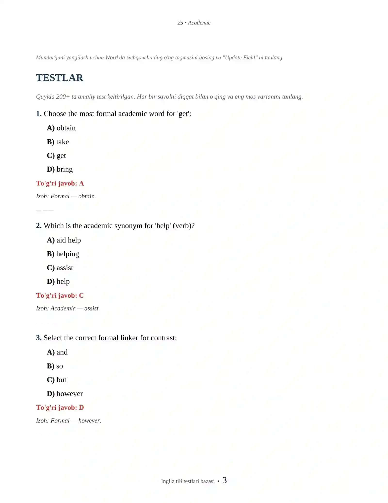 INGLIZ TILI ACADEMIC ENGLISH 3
