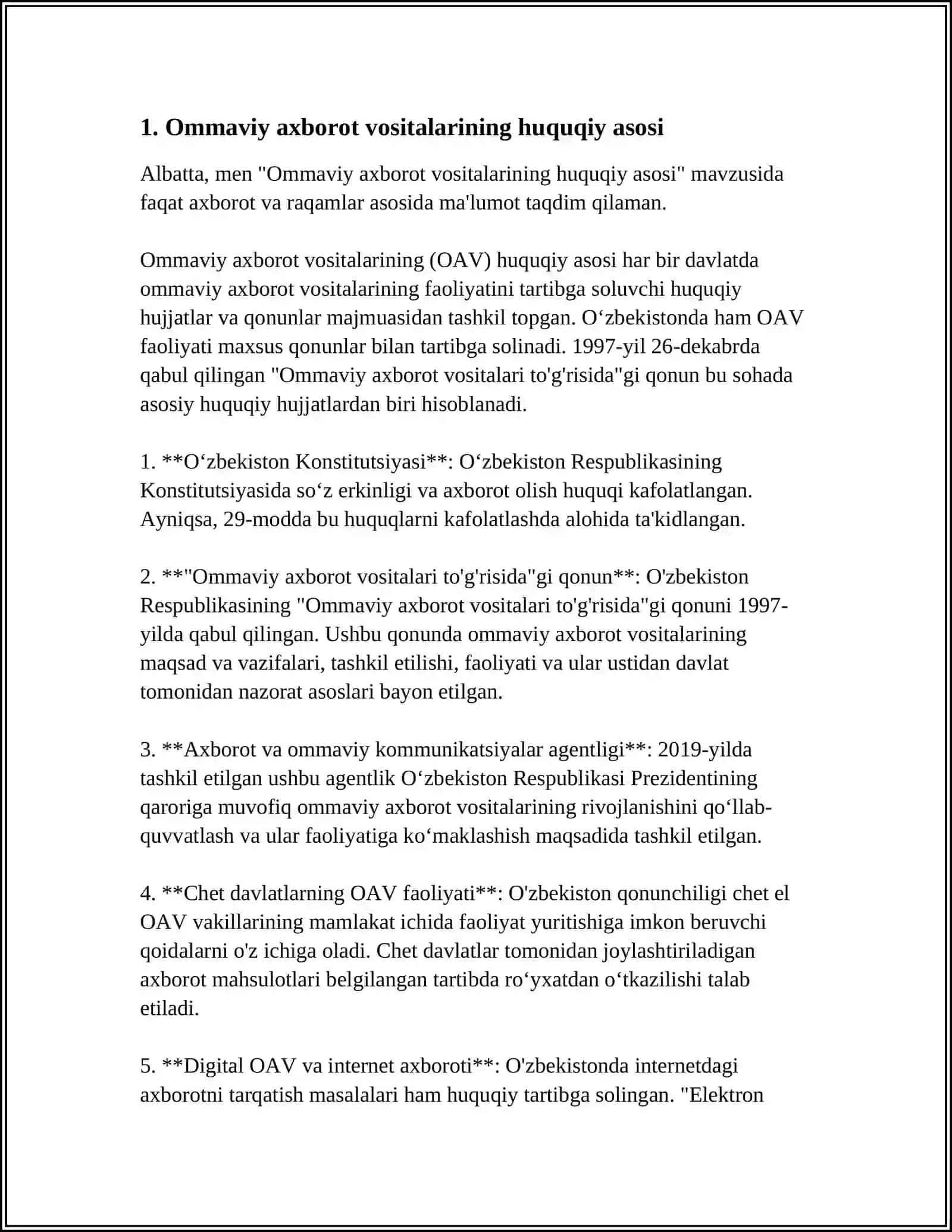 O'ZBEKISTON RESPUBLIKASIDA OMMAVIY AXBOROT VOSITALARINING FAOLIYATI 3