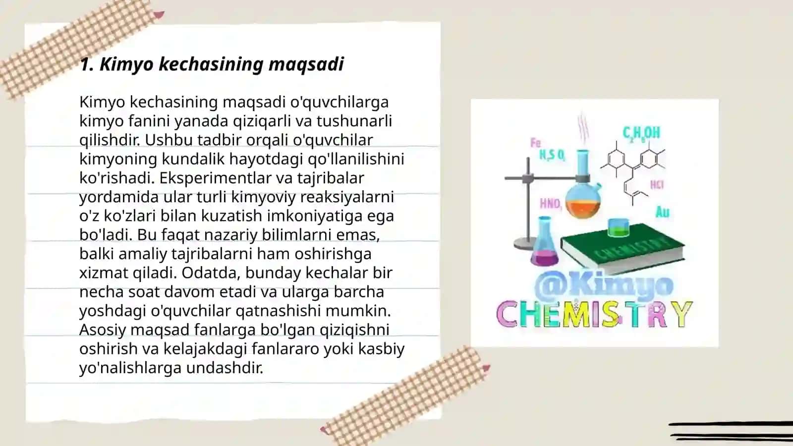 Kimyo kechalarini o'tkazish metodikasi uchun slayd yaratish 3