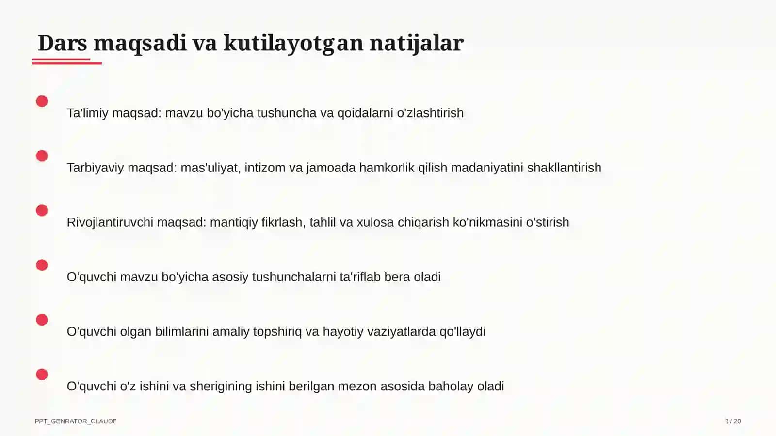 Dars refleksiyasi va o'z-o'zini tahlil 3