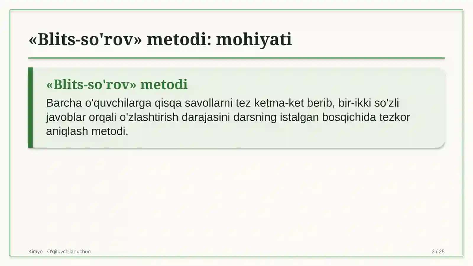 kimyo darslarida blits so'rov metodidan foydalanish 1346 3