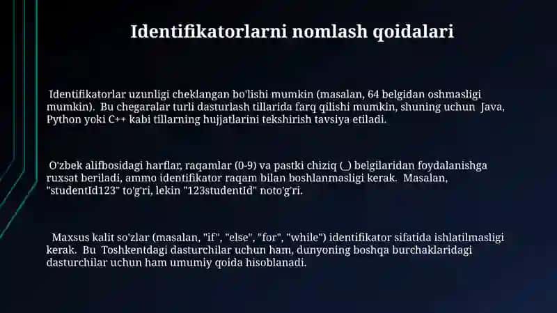 Identifikatorlar va kalit so‘zlar 3