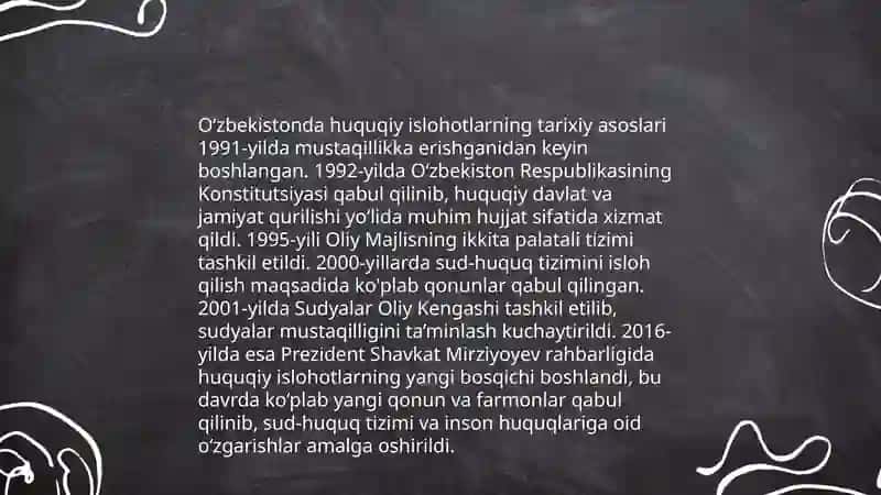 Oʻzbekistonda huquqiy siyosiy islohotlarning amalga oshirilishi,demokratik jamiyatni shakllantirish yo'lidagi islohotlar 3