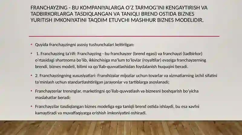 Franchayzing xususiyatlari va uning zamonaviy biznesdagi roli 3