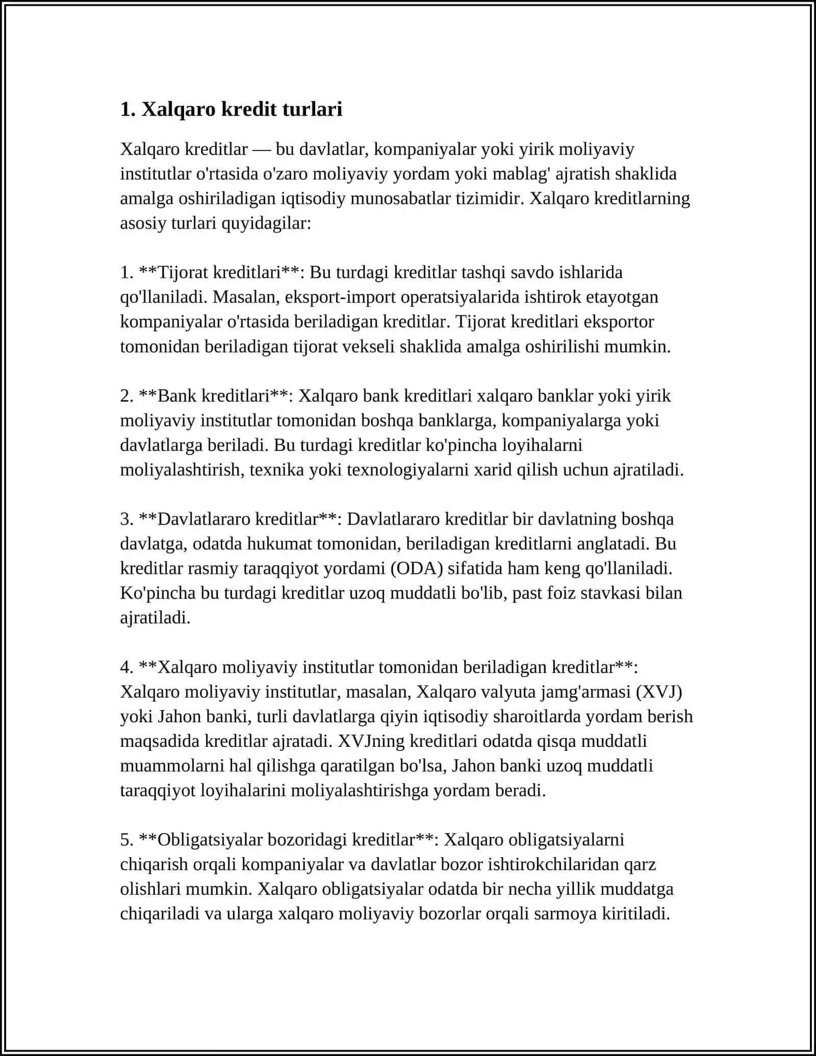 Xalqaro Kreditlar Turlari 3