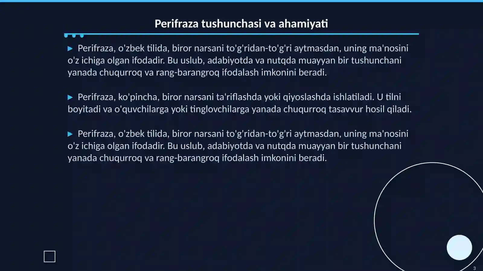 Perifraza. Perifraza turlari, tarkibi, uslubiy xususiyatlari 3