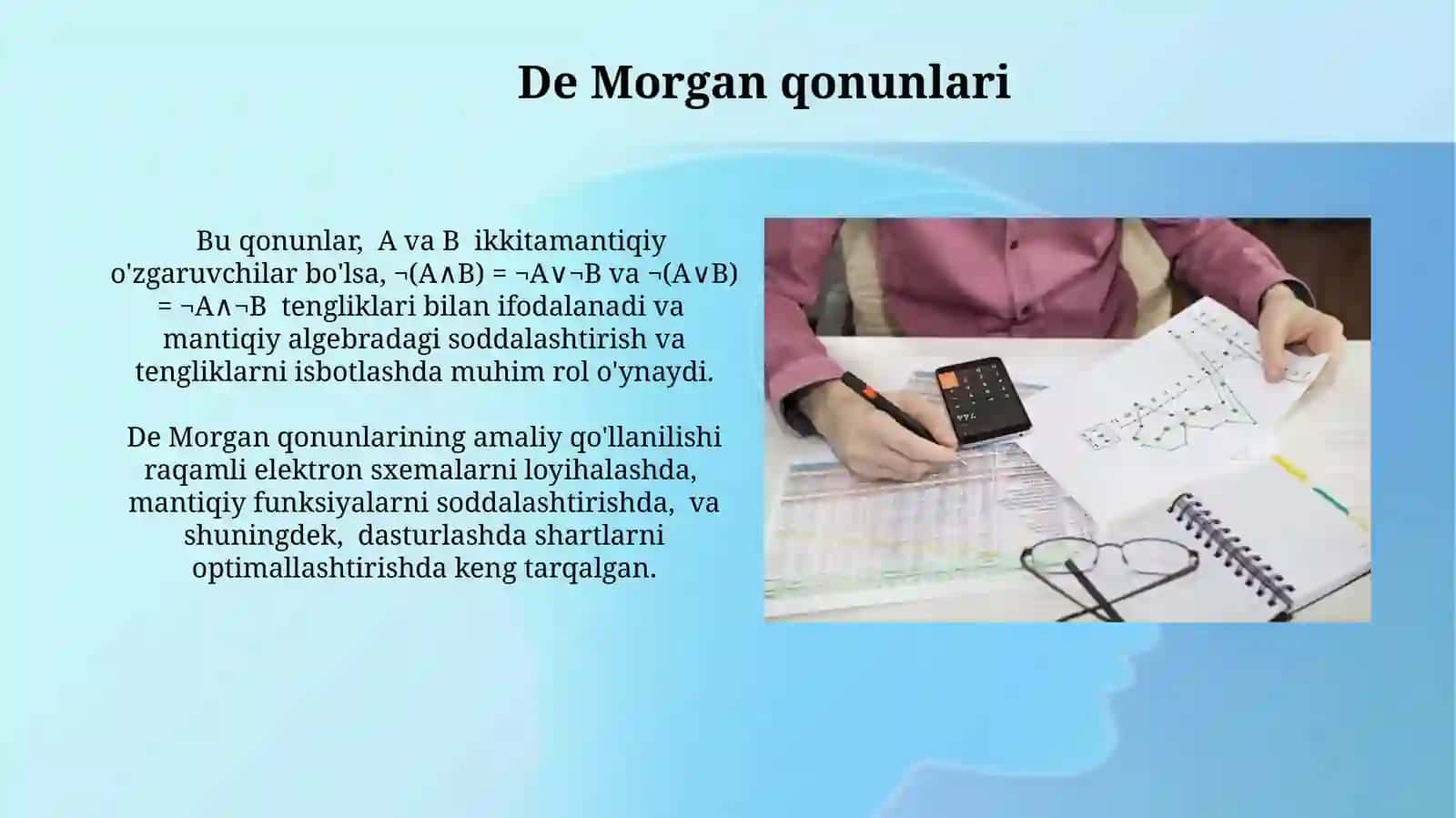 Mantiq algebrasida oddiy operatsiyalar va munosabatlar 3