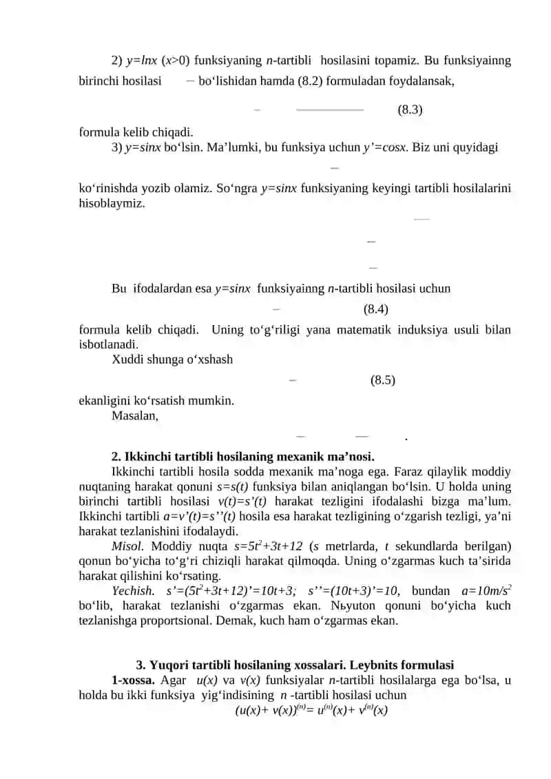 Yuqori tartibli hosilalar     . Yuqori tartibli hosila tushunchasi 3