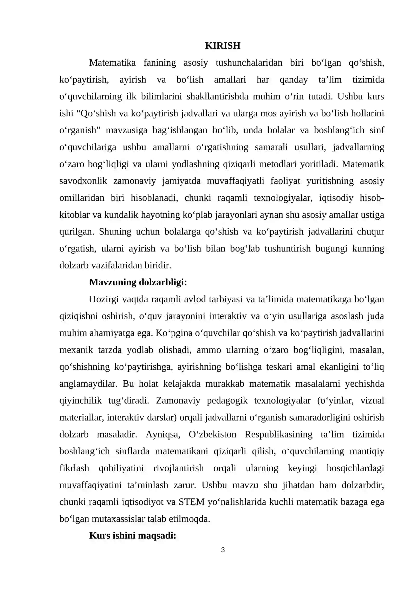 Qoʻshish va ko‘paytirish jadvallari va ularga mos ayirish va bo‘lish hollarini oʻrganish 3