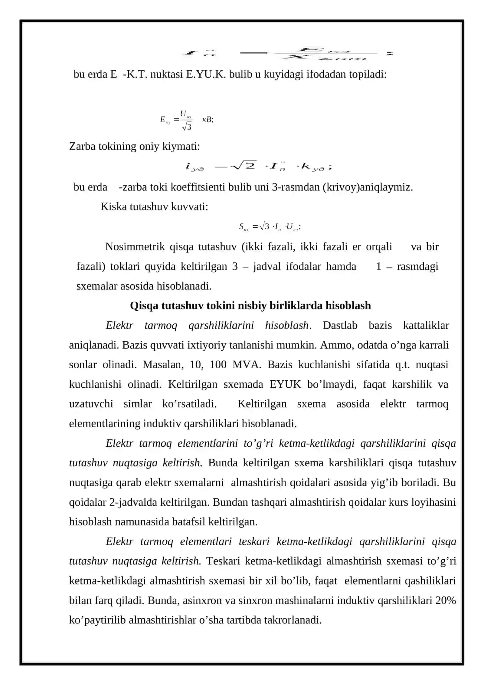 Yuqori kuchlanishli tarmoqlari qisqa tutashuv toklarini hisoblash 3