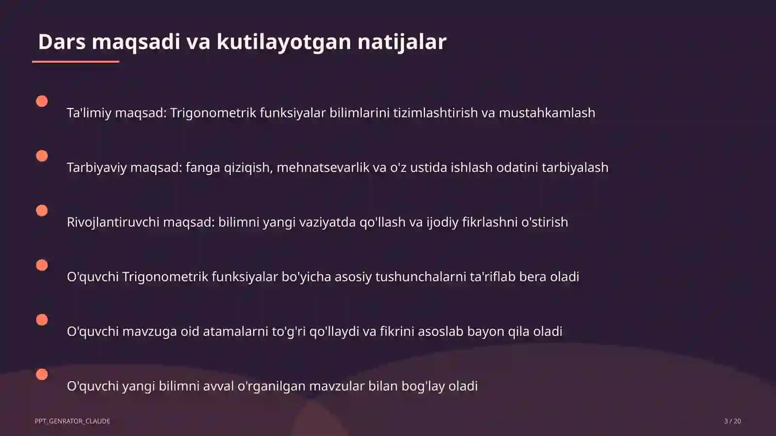 Trigonometrik funksiyalar (10-sinf) 3
