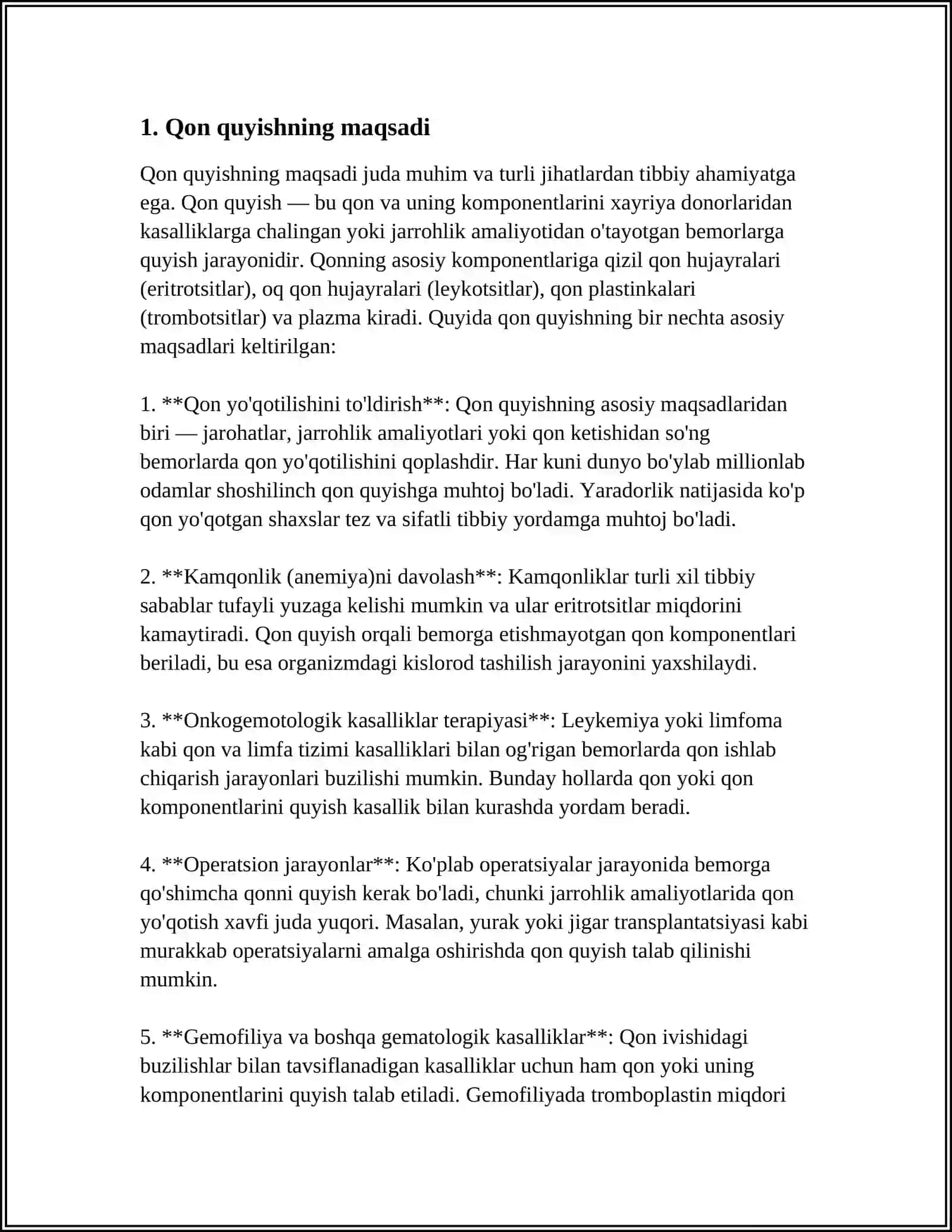 QON QUYISH. QON QUYISHNING TURLARI. QON QUYISHDAN KEYINGI ASORATLAR 3