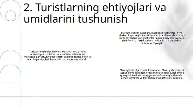 Turistlaga Xizmat Ko’Rsatishda Marketologlar Vazifasi 3