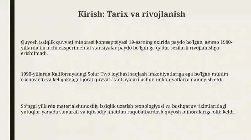 Quyosh issiqlik minorasining tuzilishi va ishlash mexanizmi 3