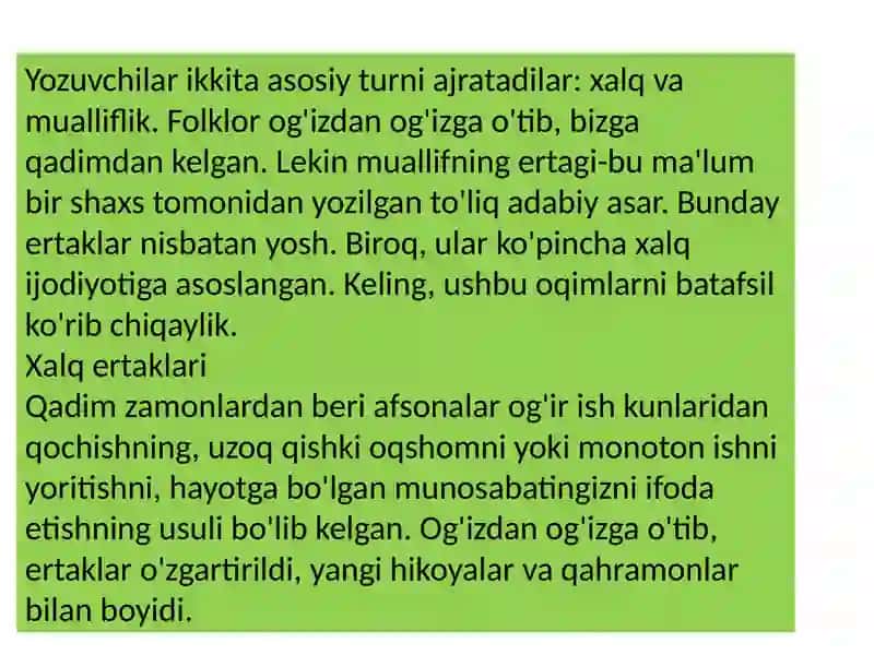 Ertaklarning mavzui yxususiyatlari va ular 3