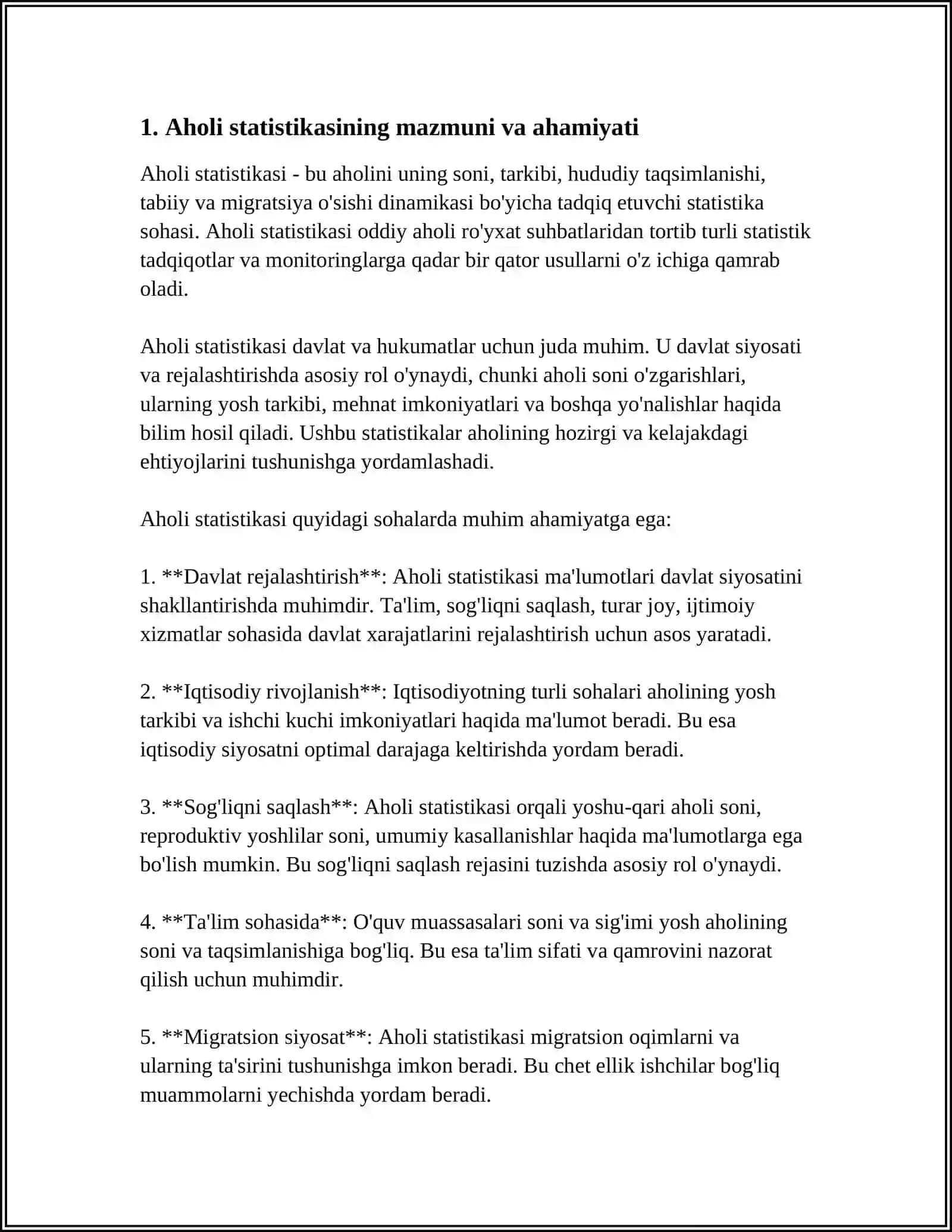 "AHOLI STATISTIKASI" FANINING PREDMETI, USLUBIYATI VA VAZIFALARI 3