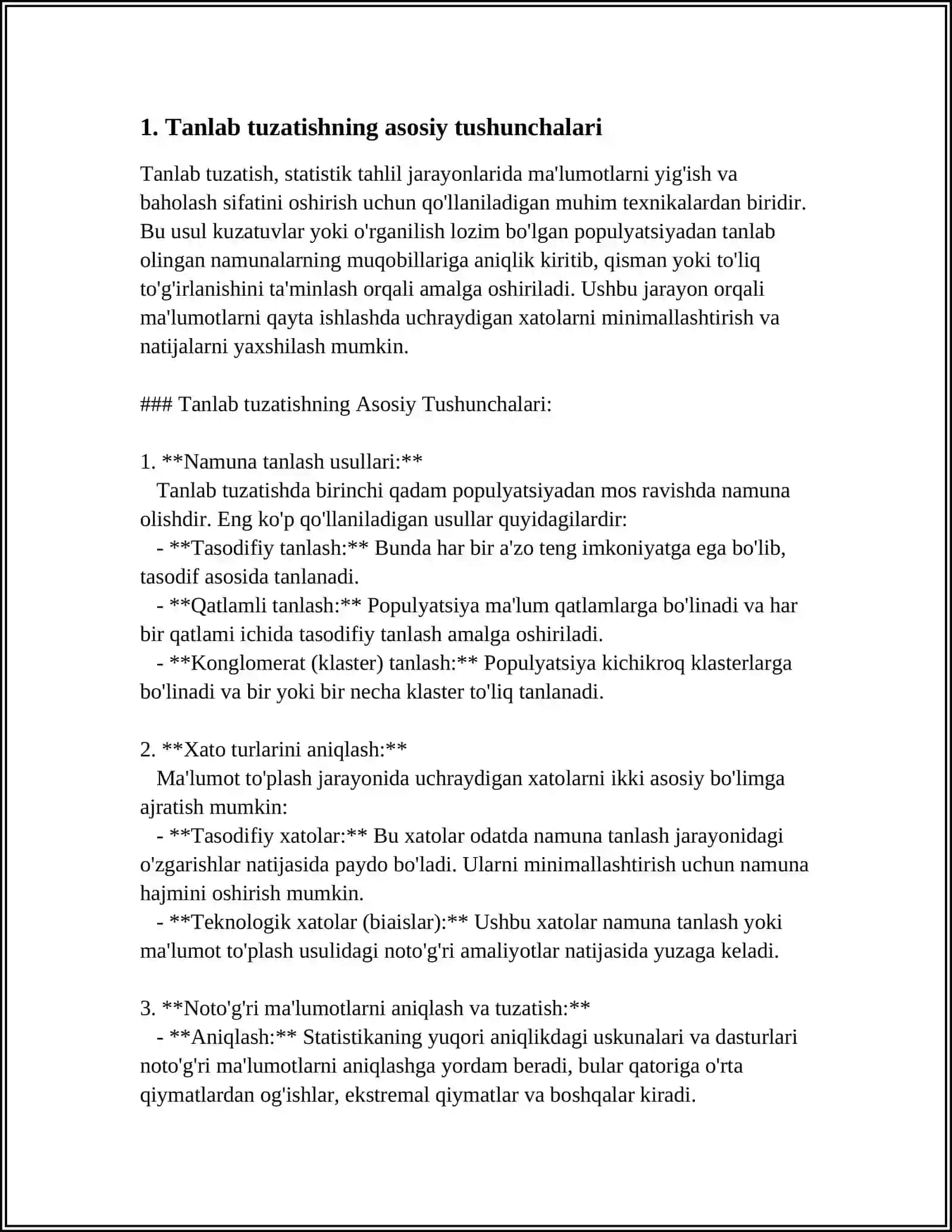 TANLAB TUZATISH TURLARI VA XATOSI 3