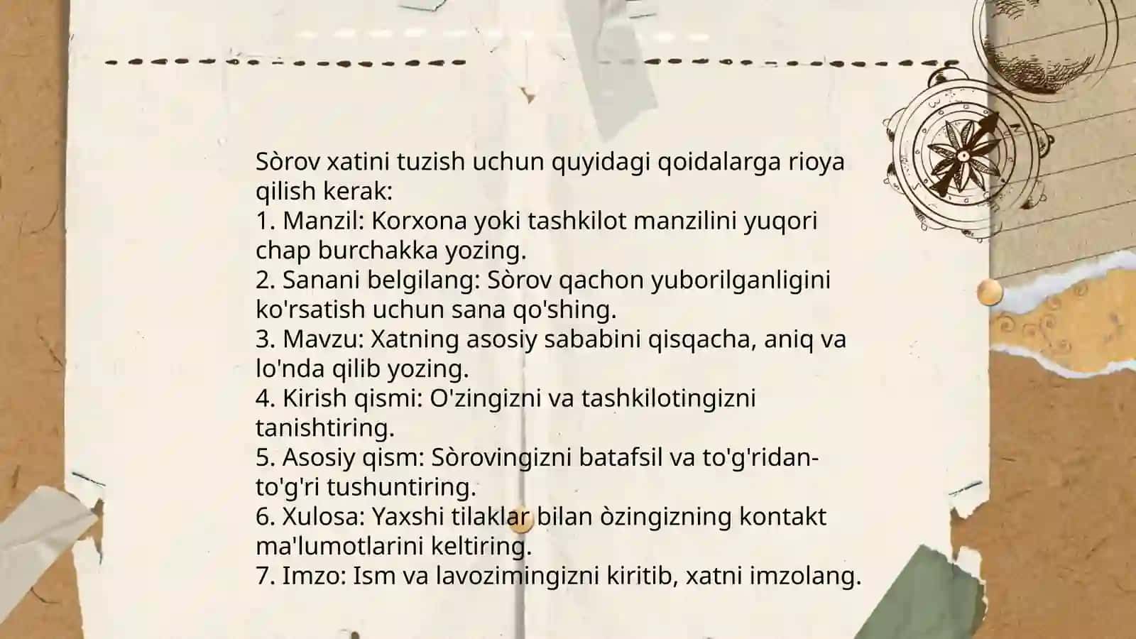 Sòrov xatini tuzish qoidalari 3