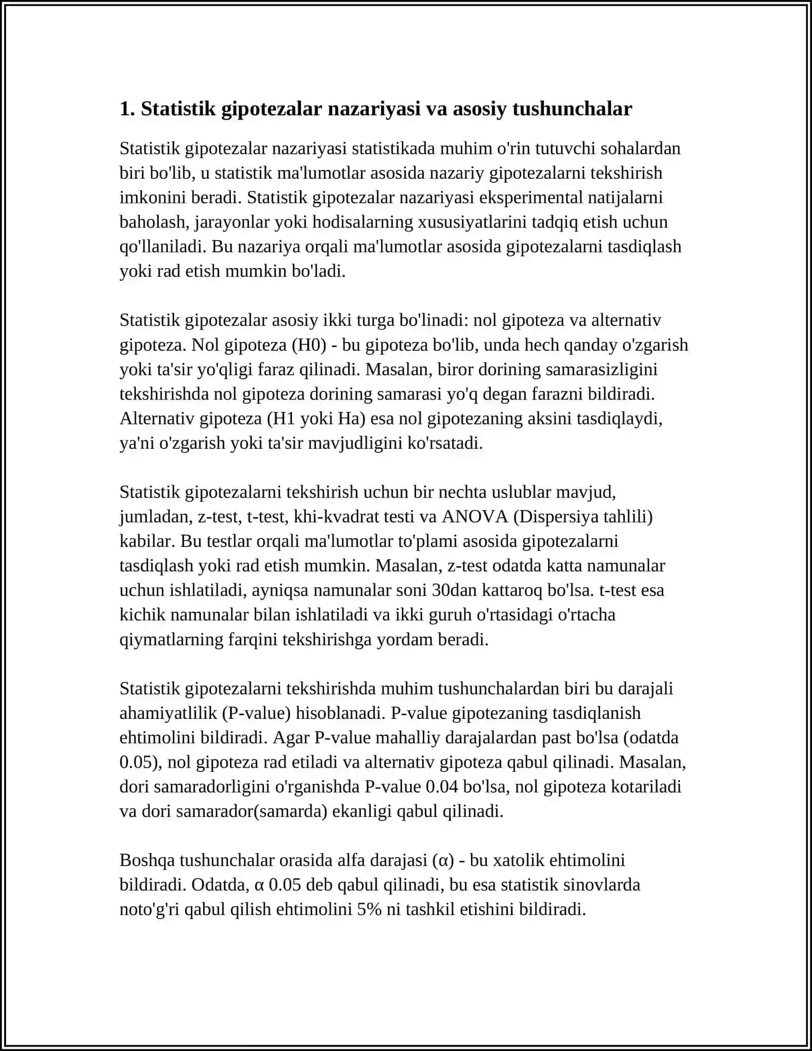 STATISTIK GIPOTEZALAR VA ULARNI QISHLOQ XO‘JALIGI MASALALARINI ECHISHGA QOʻLLANILISHI 3