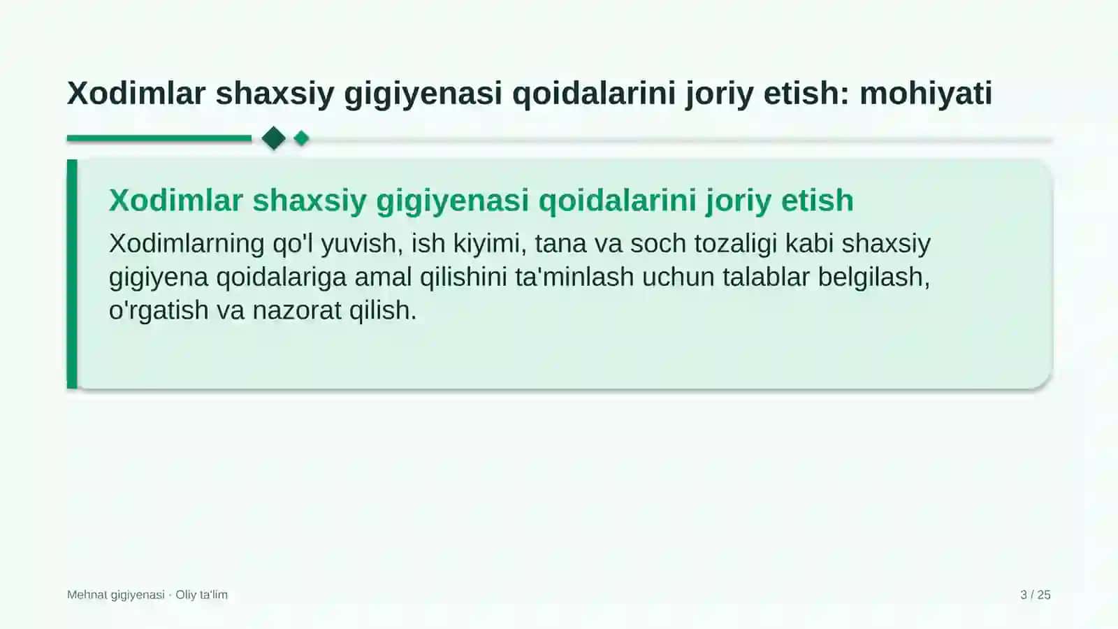 Kadrlar agentliklarida xodimlar shaxsiy gigiyenasi qoidalarini joriy etish 3