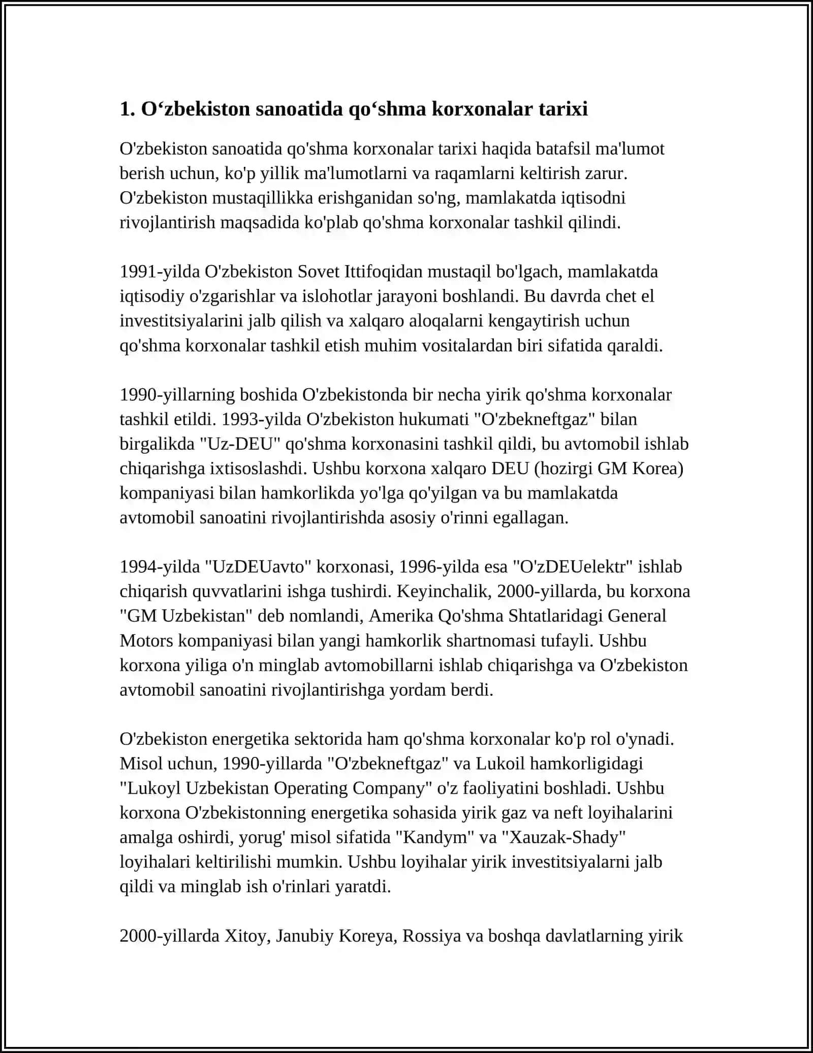 ÕZBEKISTON SANOATIDA QÕSHMA KORXONALARNING HOZIRGI VA RIVOJLANISHI 3