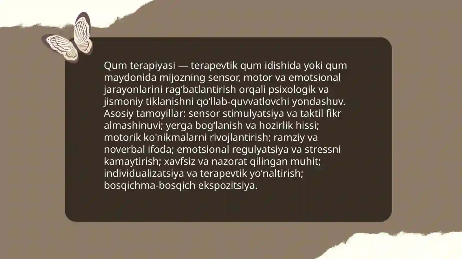 Qum va musiqali terapiyadan foydalanish imkoniyatlari 3