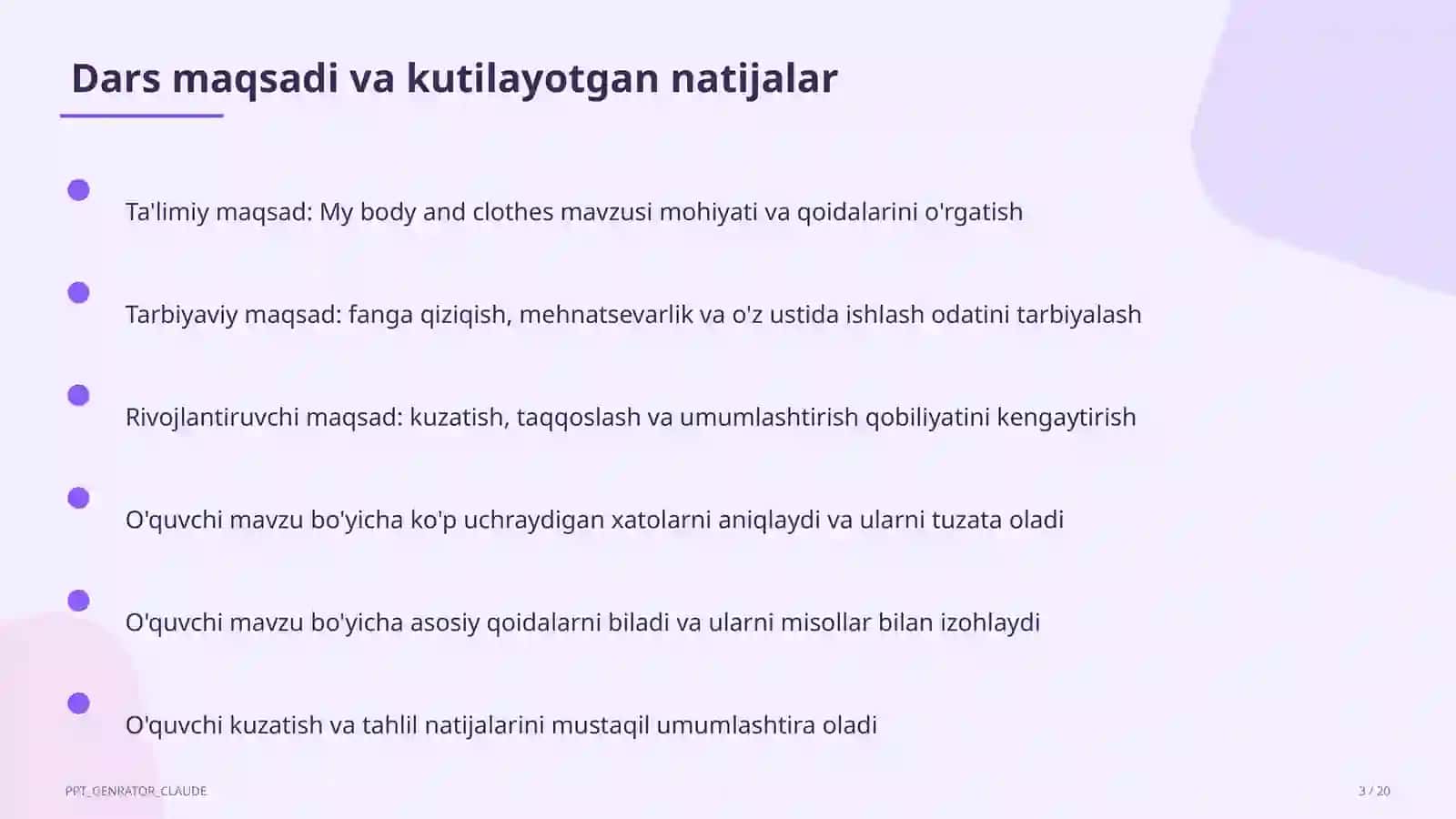 My body and clothes (3-sinf) 3