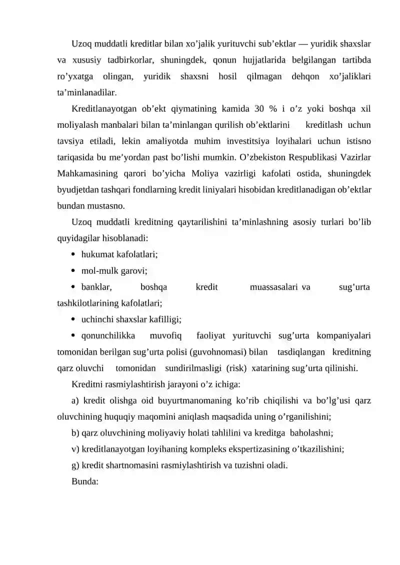 Uzoq muddatli kreditlarning foydalanish bank nazorati 3