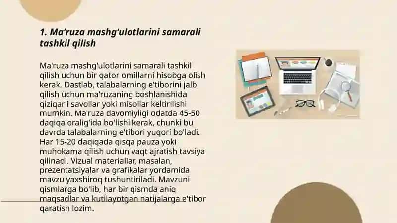 Oʻquv jarayonida fanlar boʻyicha maʼruza, amaliy mashgʻulot va mustaqil taʼlimni tashkil etish 3