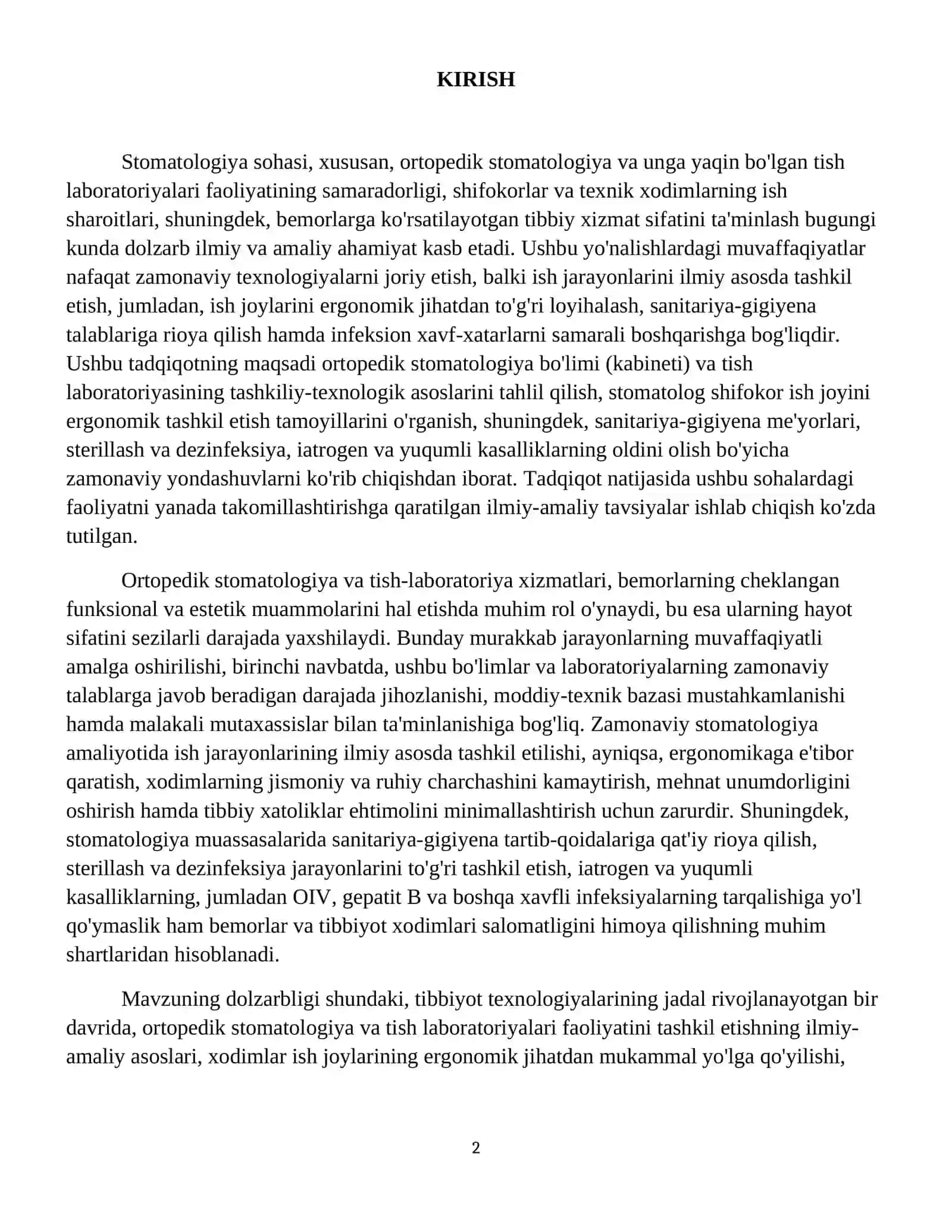 Ортипедик стоматология бўлими (кабинети) ва тиш лабораторияси фаолиятини ташкил этиш. Стоматолог шифокори иш жойини эргономик ташкил этиш тамойиллари. Санитария-гигиена меъёрлари. Стерилизация ва дезинфекция. Иатроген ва юқумли касалликларнинг олдини олиш (ОИТС, В гепатити ва бошқалар 3