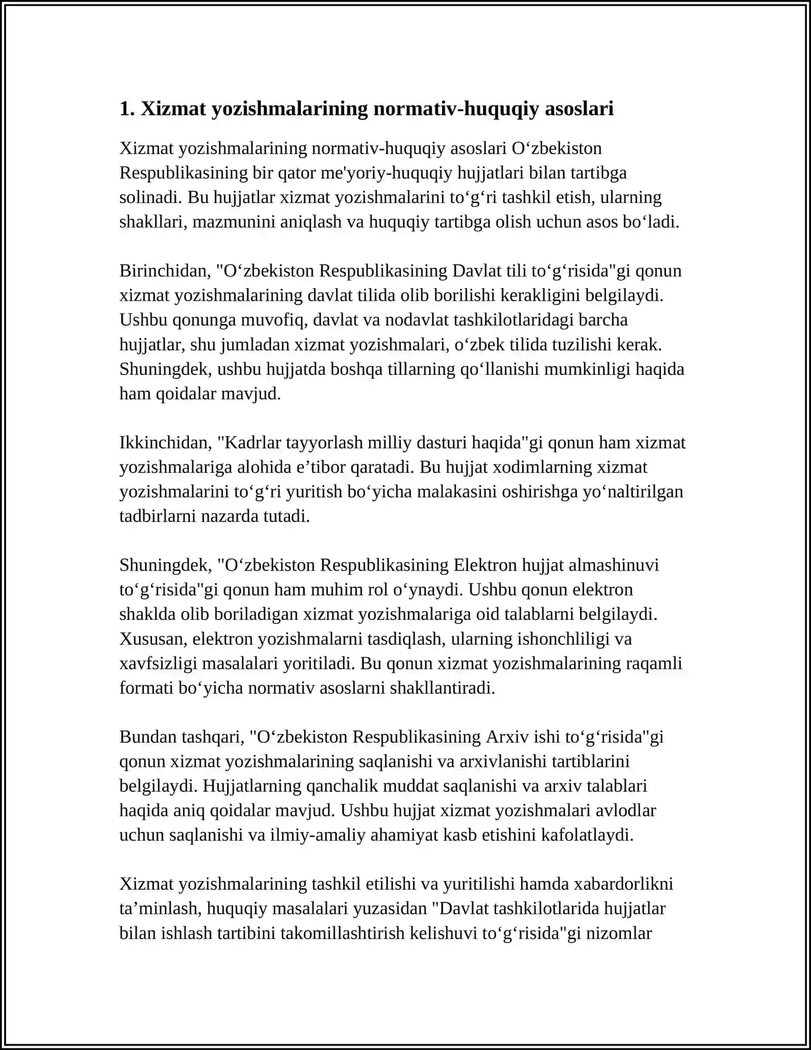 XIZMAT YOZISHMALARI BILAN ISHLASH TEXNOLOGIYALARI 3