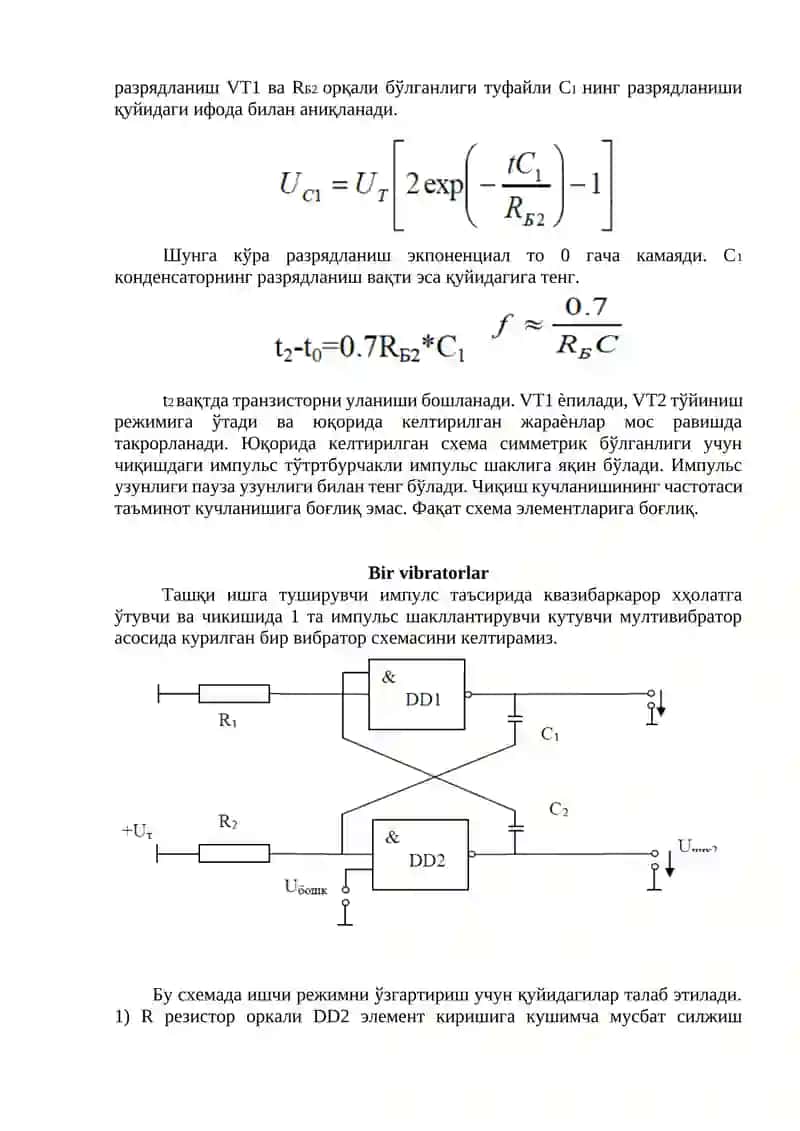 Multivibratorlar. Diskret elementlar, mantiqiy integral sxemalar, integral komporatorlar, taymerlar asosidagi multivibratorlar va birvibratorlar 3