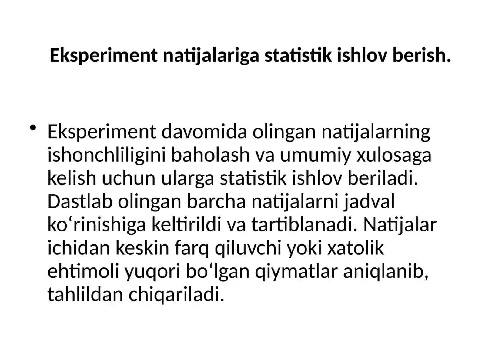 Eksperiment natijalariga statistik ishlov berish 3