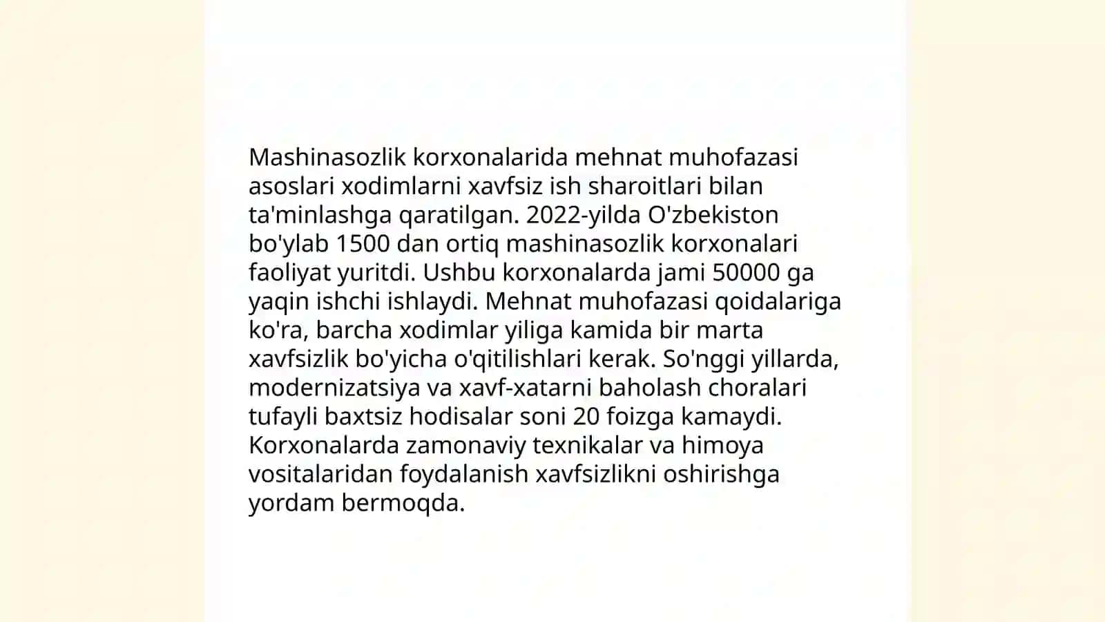 MASHINASOZLIK KORXONALARIDA UZLUKSIZ MEHNAT MUHOFAZASI TIZIMINI TASHKIL ETISH TARTIBI ME’YORIY HUJJATLAR TASNIFI 3