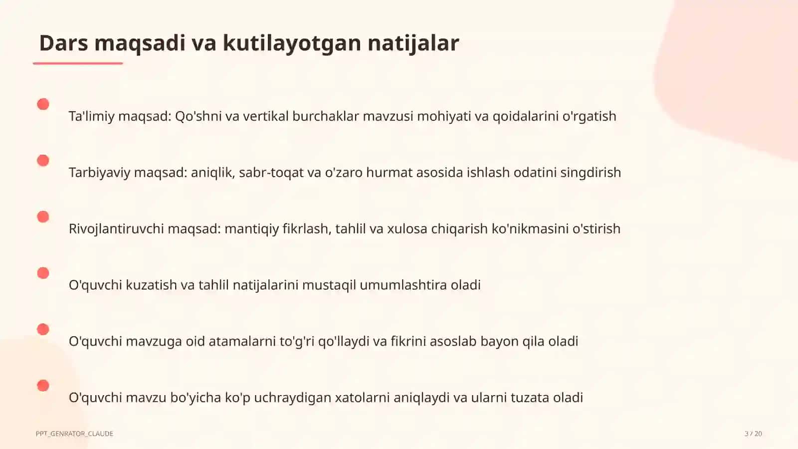 Qo'shni va vertikal burchaklar (7-sinf) 3