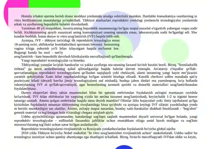O'ZBEKISTONDA YANGI REPRODUKTIV TEXNOLOGIYALARNI QO'LLASH 3
