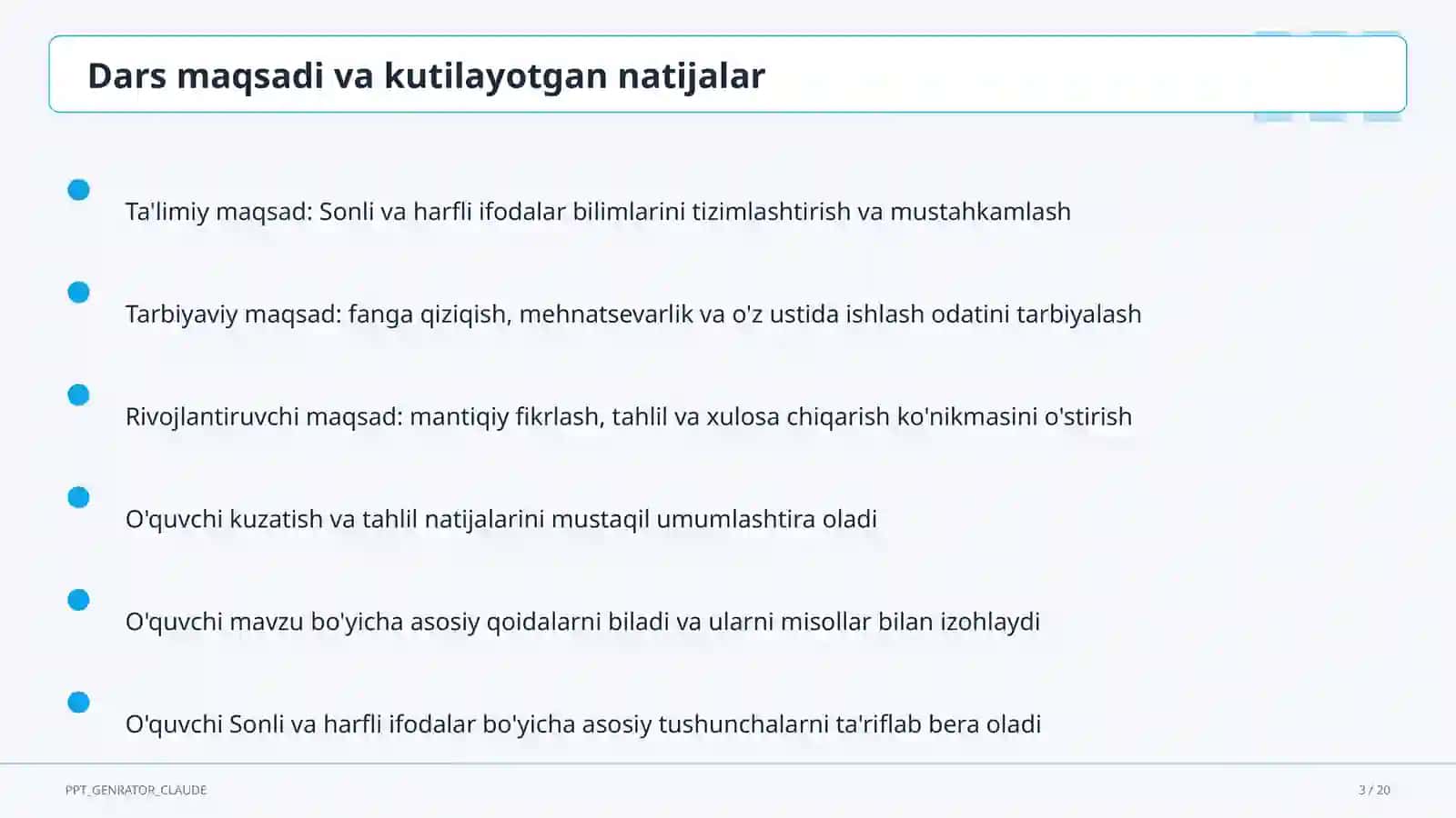 Sonli va harfli ifodalar (5-sinf) 3