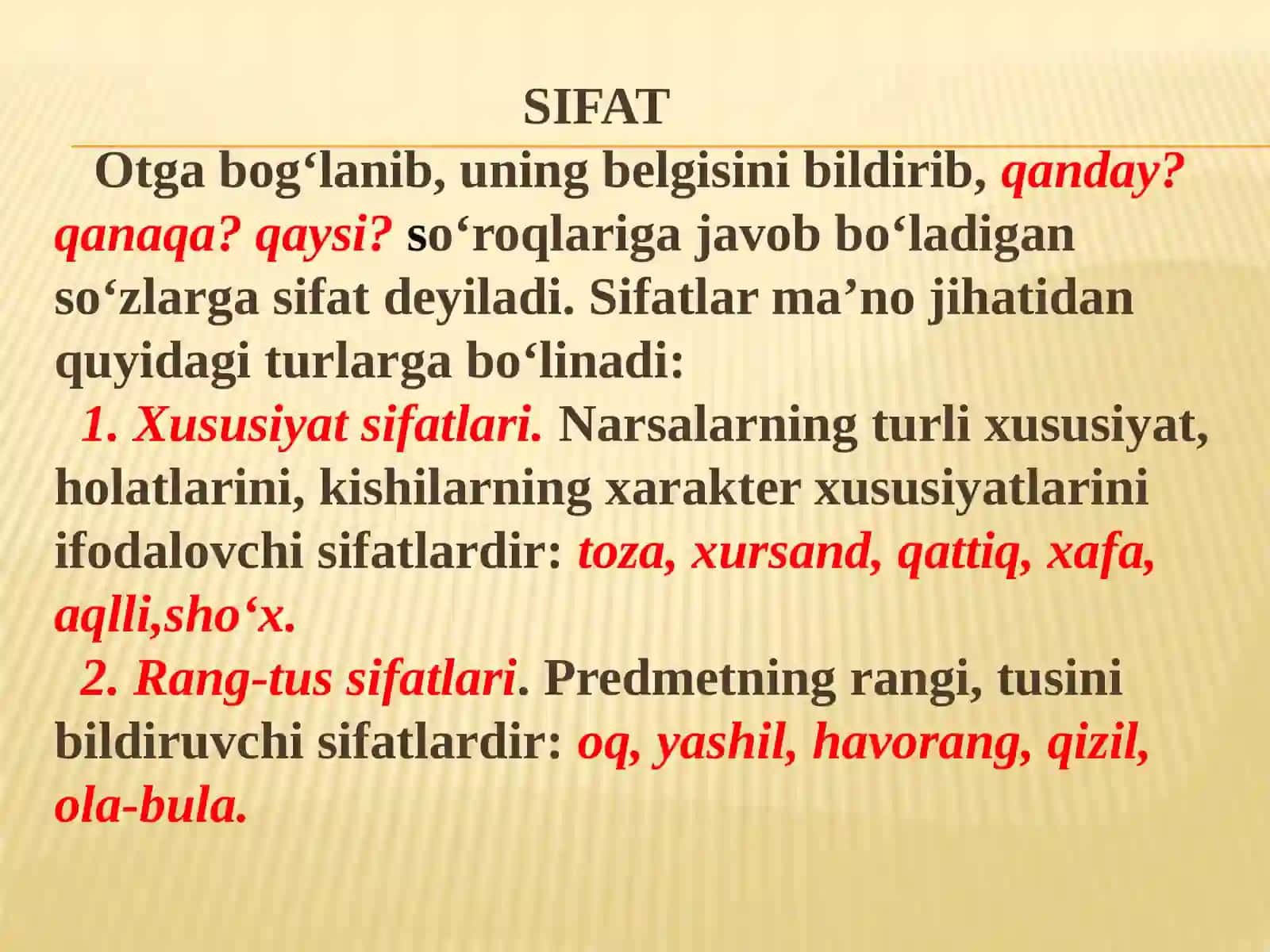 Sifat so`z turkumi mavzusi yuzasidan amaliy mashg`ulot 3