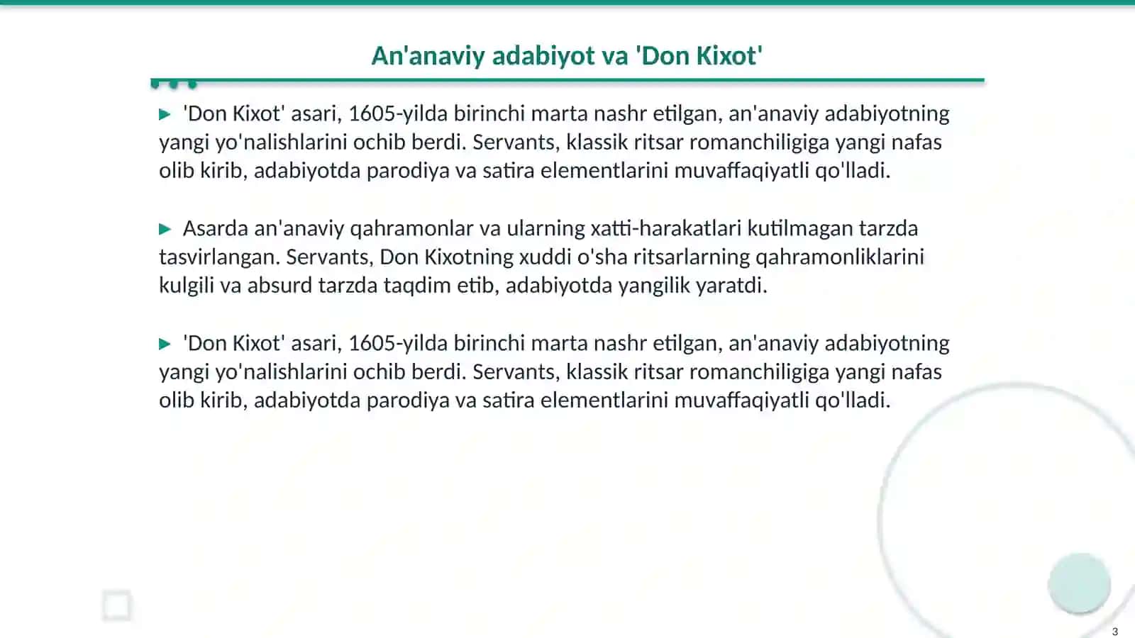 Don Kixotning an'ana yangilik 3