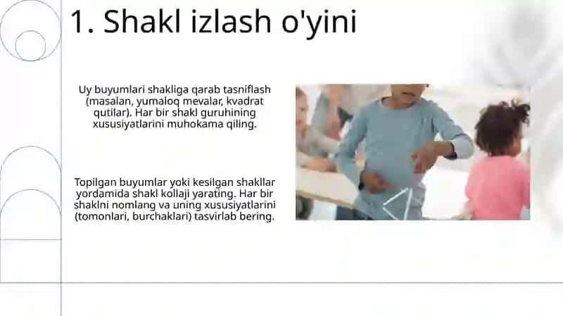 Bolalarni predmetlar shakli bilan tanishtirish vazifalari 3