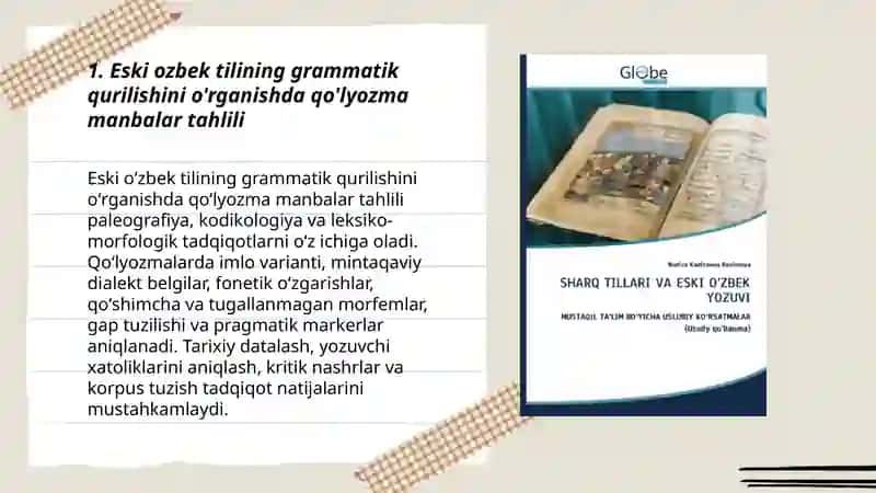 Eski ozbek tilining grammatik qurilishiga doir manbalar bilan tanishish 3